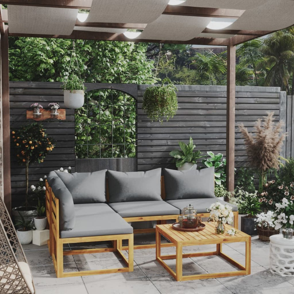 vidaXL Salon de jardin 5 pièces avec coussins Bois d'acacia massif