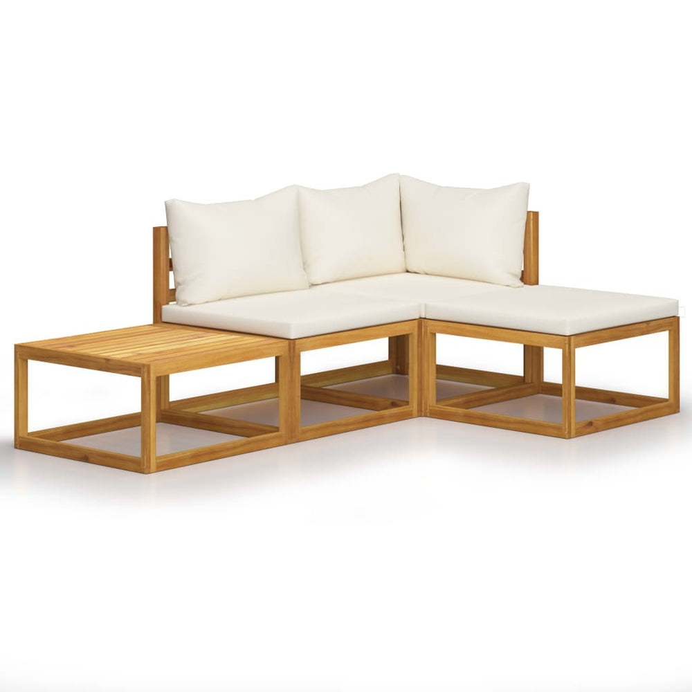 vidaXL Ensemble de mobilier de jardin 4 pcs avec coussins Crème Bois d'acacia massif