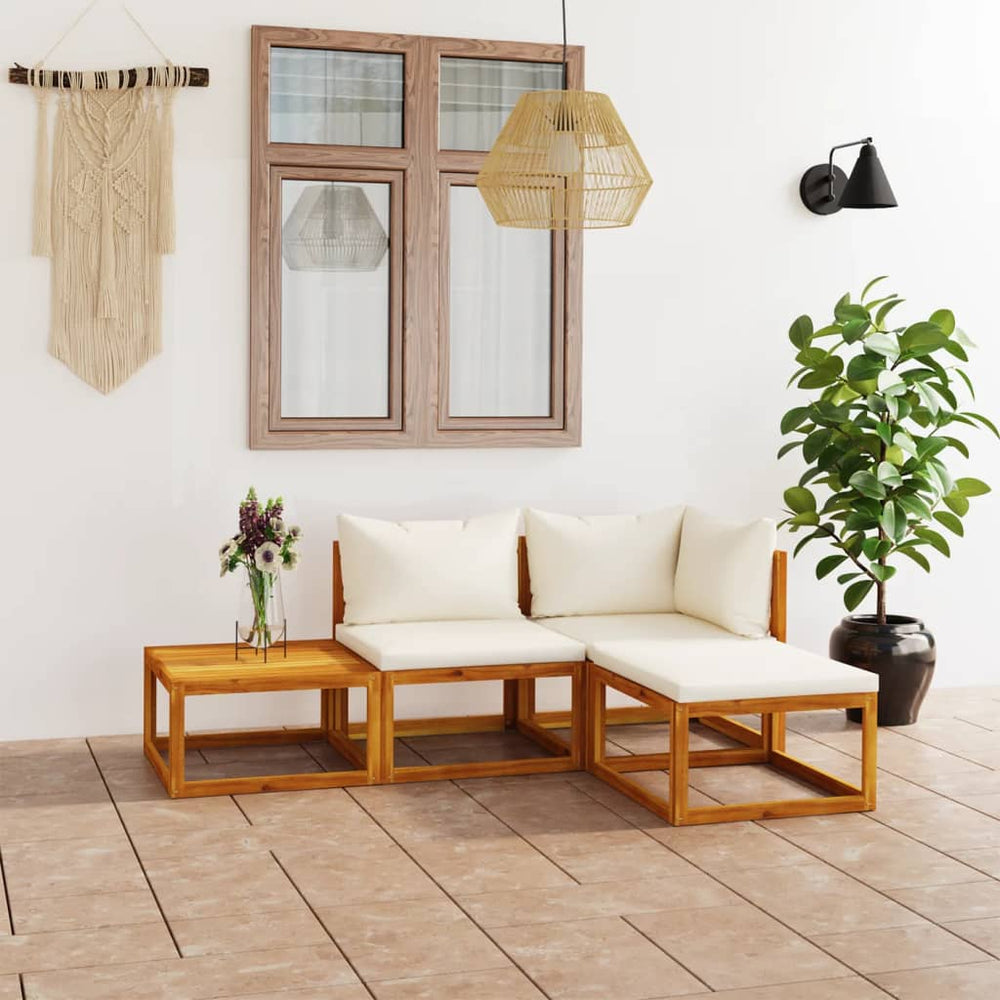 vidaXL Ensemble de mobilier de jardin 4 pcs avec coussins Crème Bois d'acacia massif