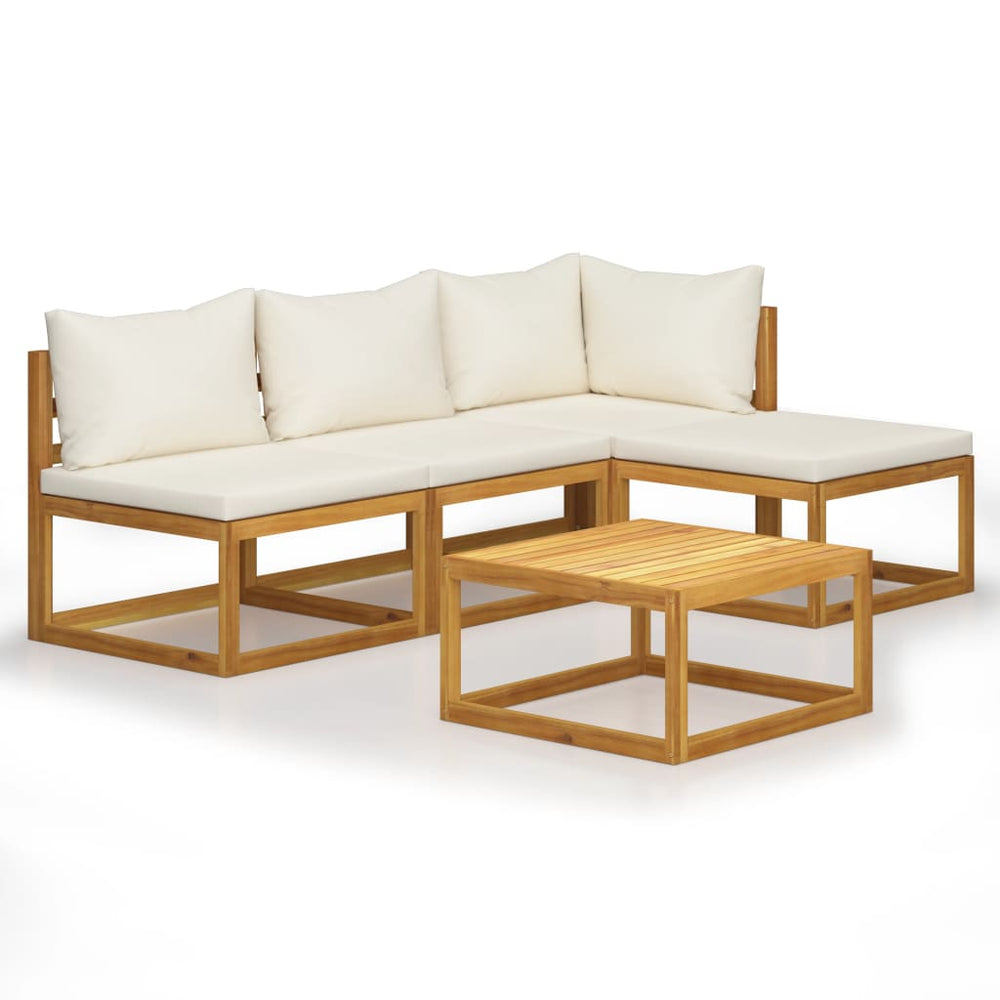 vidaXL Salon de jardin 5 pièces avec coussins crème, bois d'acacia massif