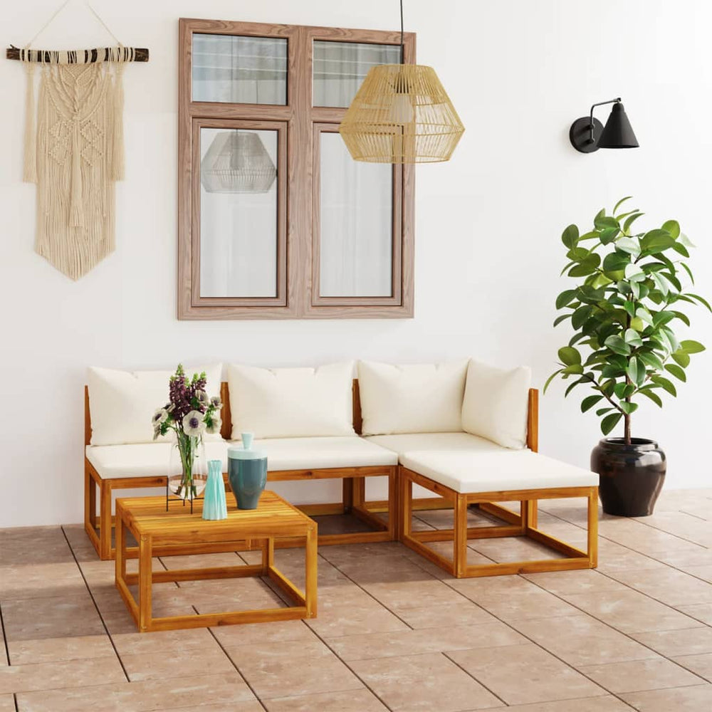 vidaXL Salon de jardin 5 pièces avec coussins crème, bois d'acacia massif