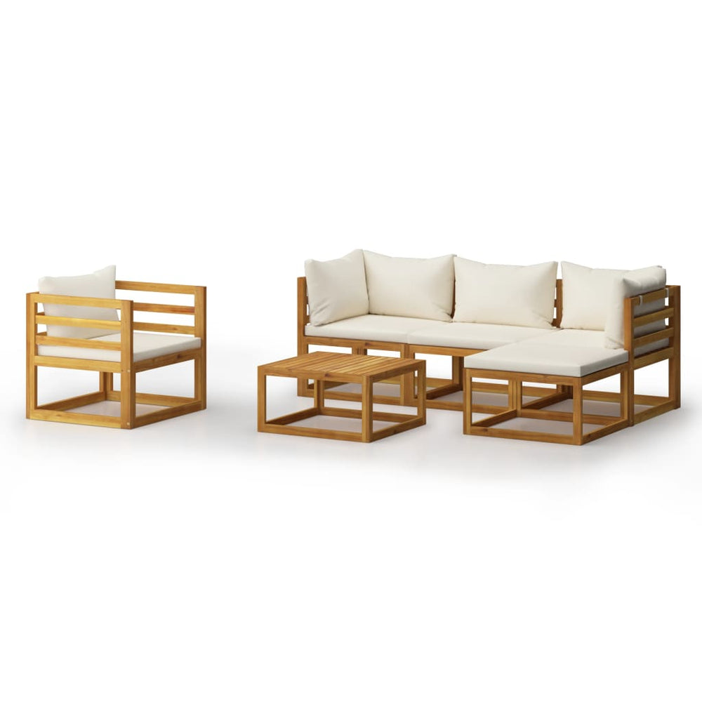 vidaXL Salon de jardin 6 pièces avec coussins crème Bois d'acacia massif