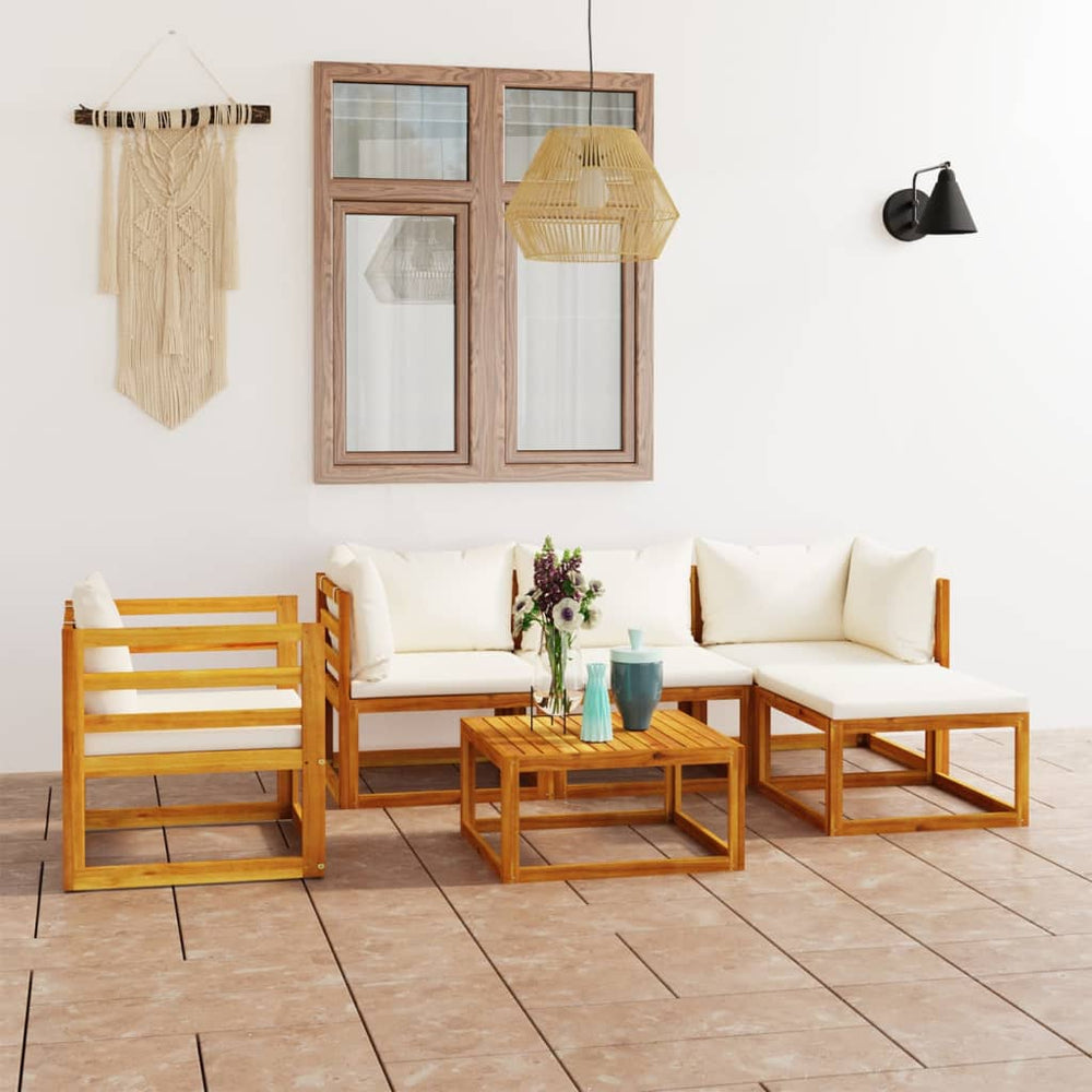 vidaXL Salon de jardin 6 pièces avec coussins crème Bois d'acacia massif