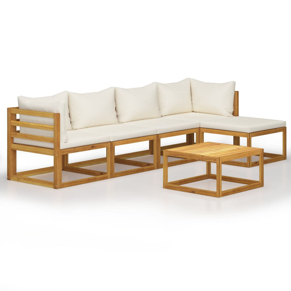 vidaXL Salon de jardin 6 pièces avec coussins crème Bois d'acacia massif
