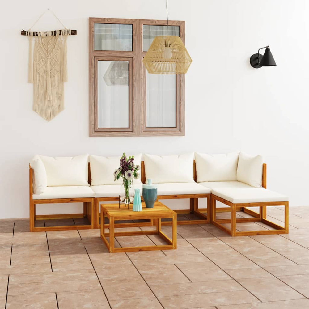 vidaXL Salon de jardin 6 pièces avec coussins crème Bois d'acacia massif
