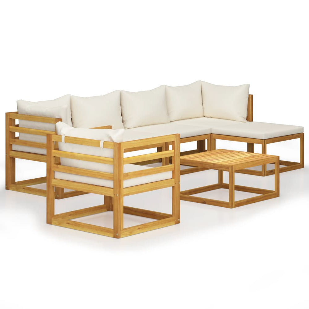 vidaXL Salon de jardin 7 pcs avec coussins crème Bois d'acacia massif