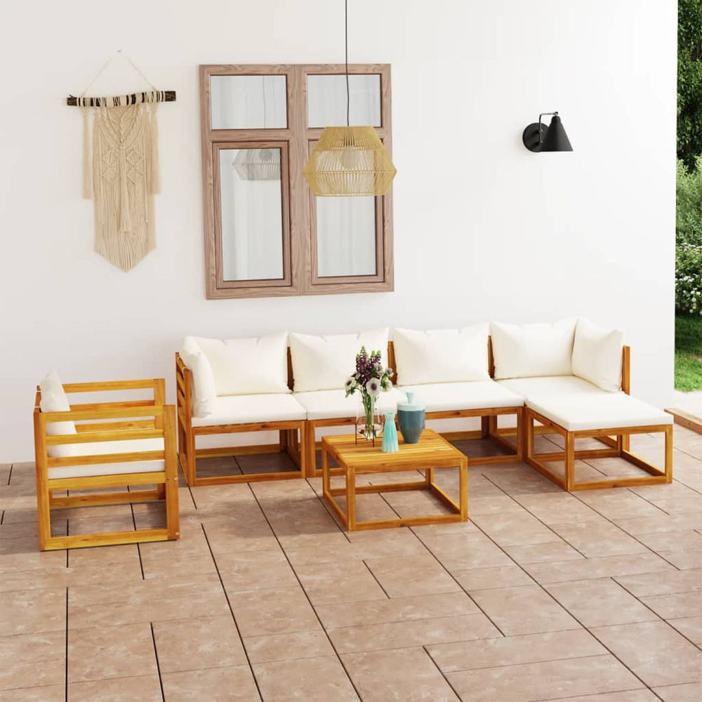 vidaXL Salon de jardin 7 pcs avec coussins crème Bois d'acacia massif
