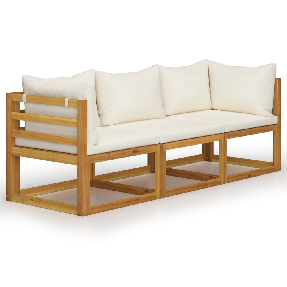 vidaXL Canapé de jardin 3 places avec coussins Crème Bois d'acacia massif