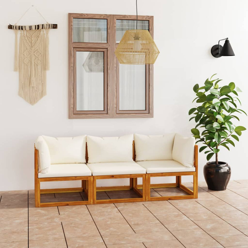 vidaXL Canapé de jardin 3 places avec coussins Crème Bois d'acacia massif