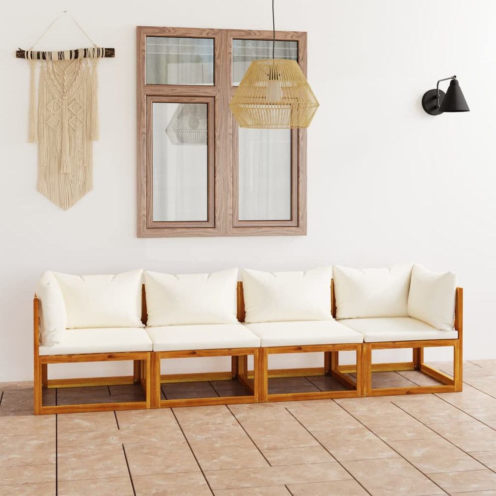 vidaXL Canapé de jardin 4 places avec coussins crème bois d'acacia massif