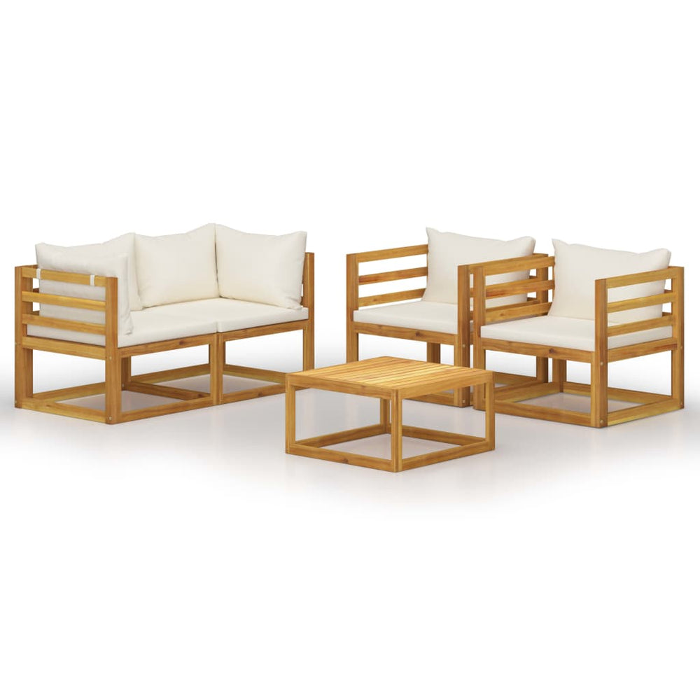 vidaXL Salon de jardin 5 pièces avec coussins crème, bois d'acacia massif