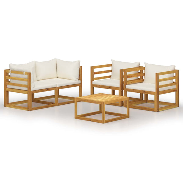 vidaXL Salon de jardin 5 pièces avec coussins crème, bois d'acacia massif
