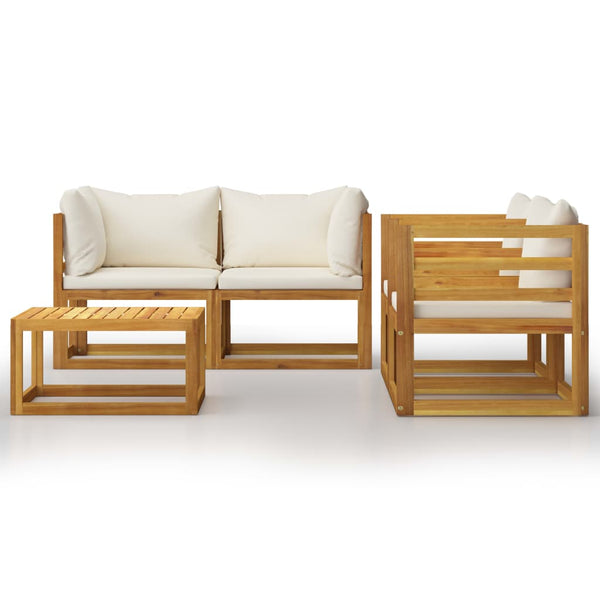 vidaXL Salon de jardin 5 pièces avec coussins crème, bois d'acacia massif