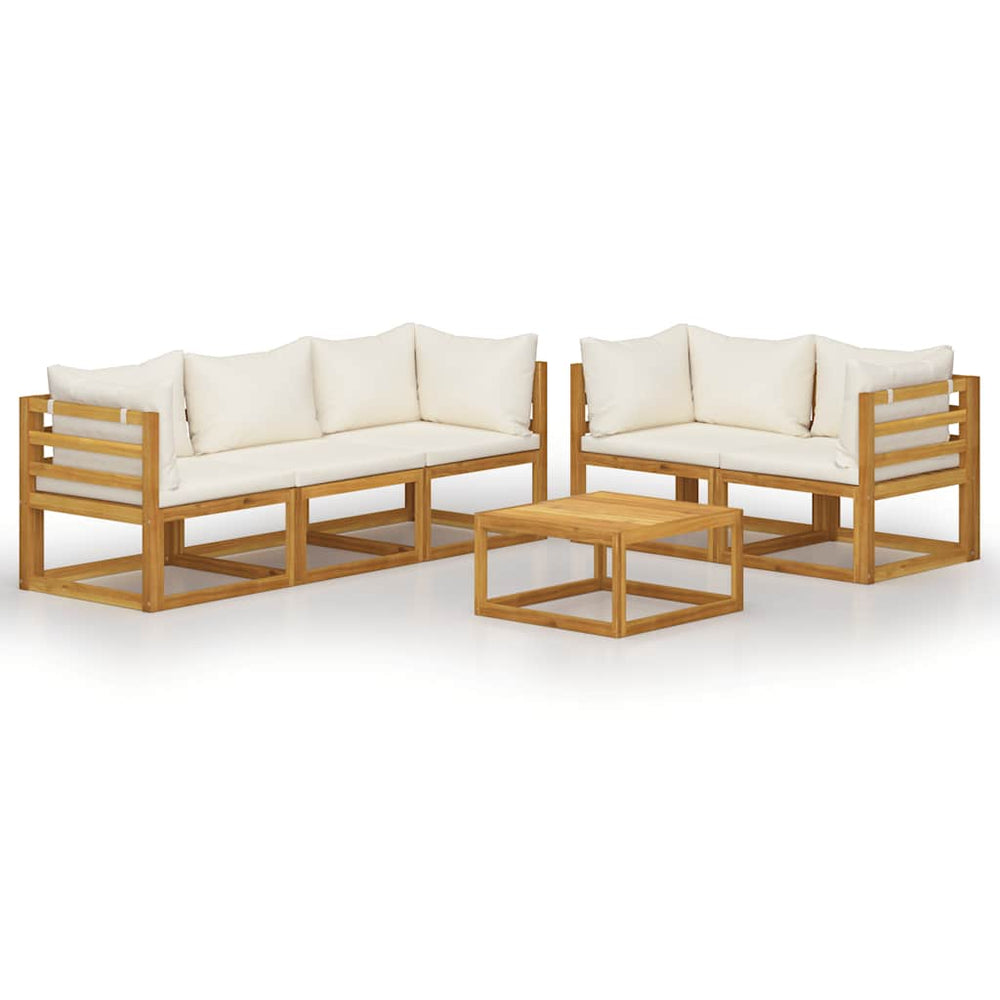 vidaXL Salon de jardin 6 pièces avec coussins crème Bois d'acacia massif