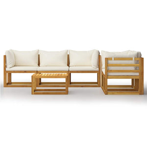 6-tlg. Garten-Lounge-Set mit Auflagen Creme Massivholz Akazie