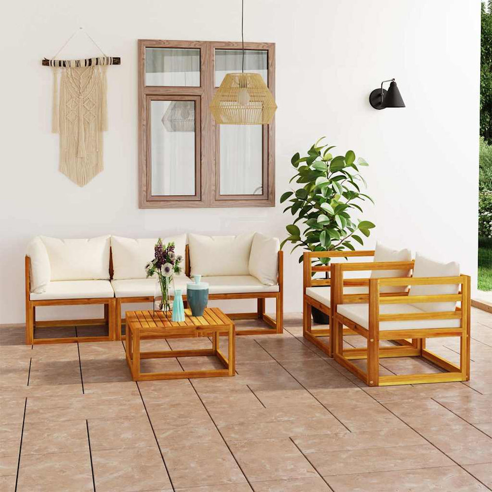 vidaXL Salon de jardin 6 pièces avec coussins crème Bois d'acacia massif