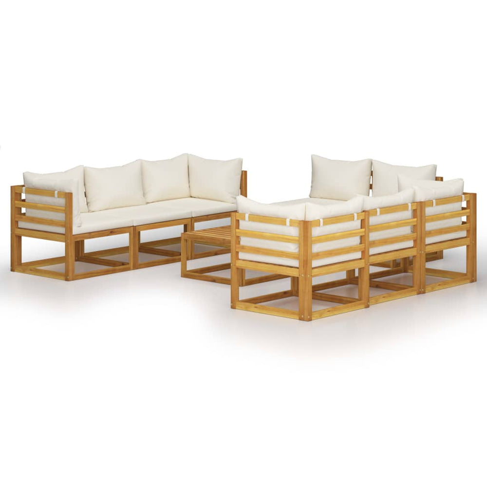 vidaXL Salon de jardin 9 pcs avec coussins crème Bois d'acacia massif