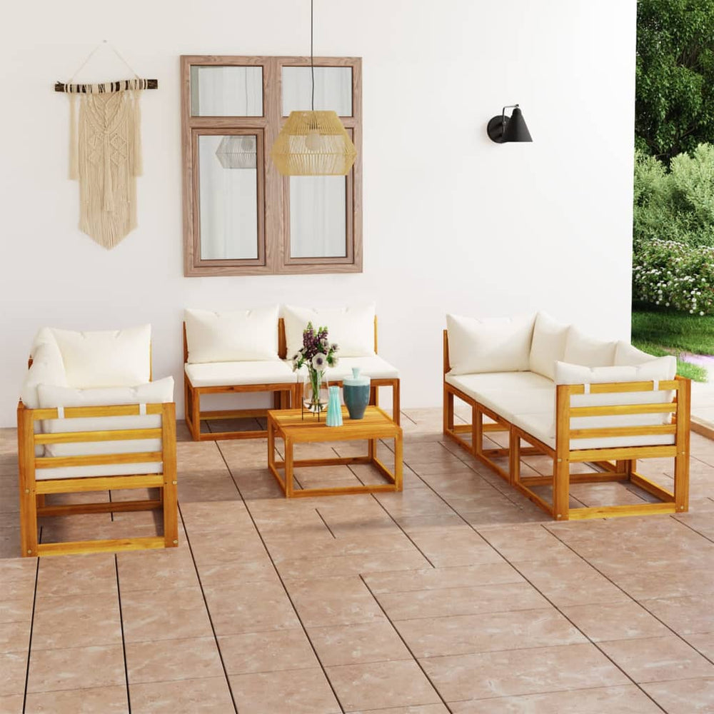vidaXL Salon de jardin 9 pcs avec coussins crème Bois d'acacia massif