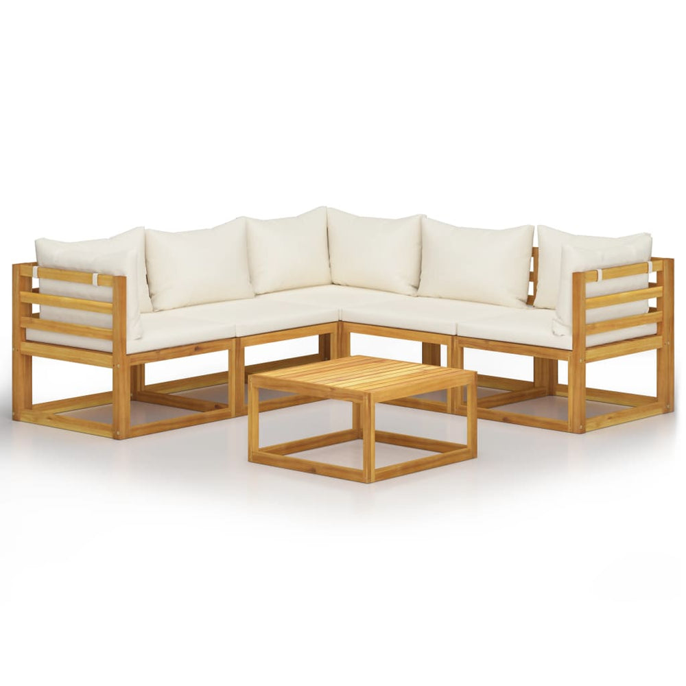 vidaXL Salon de jardin 6 pièces avec coussins crème Bois d'acacia massif
