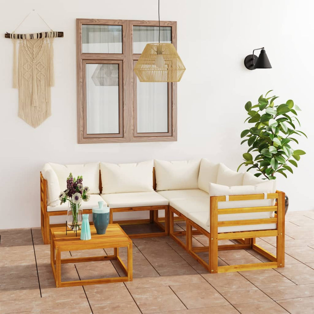 vidaXL Salon de jardin 6 pièces avec coussins crème Bois d'acacia massif