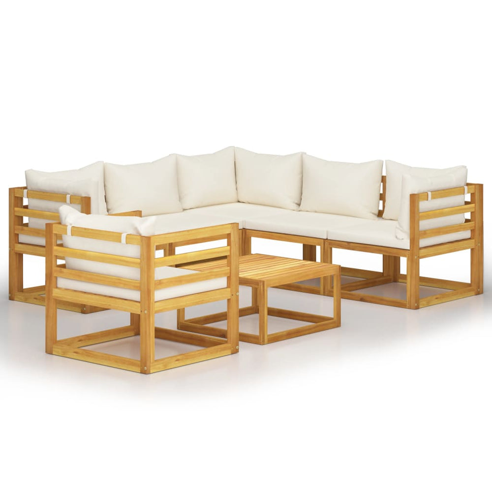 vidaXL Salon de jardin 7 pcs avec coussins crème Bois d'acacia massif