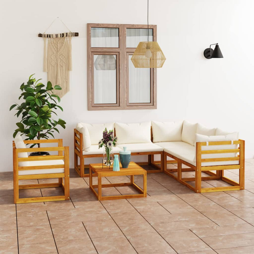vidaXL Salon de jardin 7 pcs avec coussins crème Bois d'acacia massif