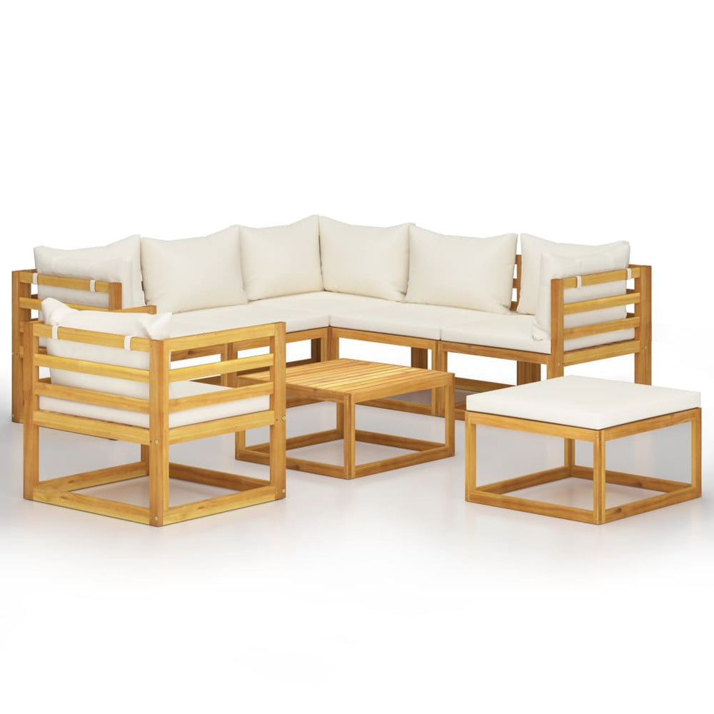 vidaXL Salon de jardin 8 pcs avec coussins crème Bois d'acacia massif