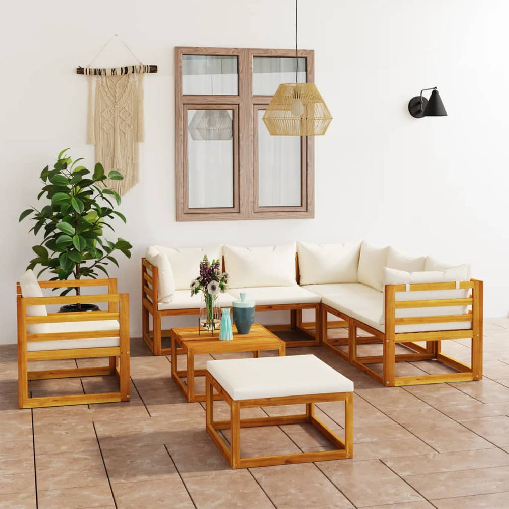 vidaXL Salon de jardin 8 pcs avec coussins crème Bois d'acacia massif