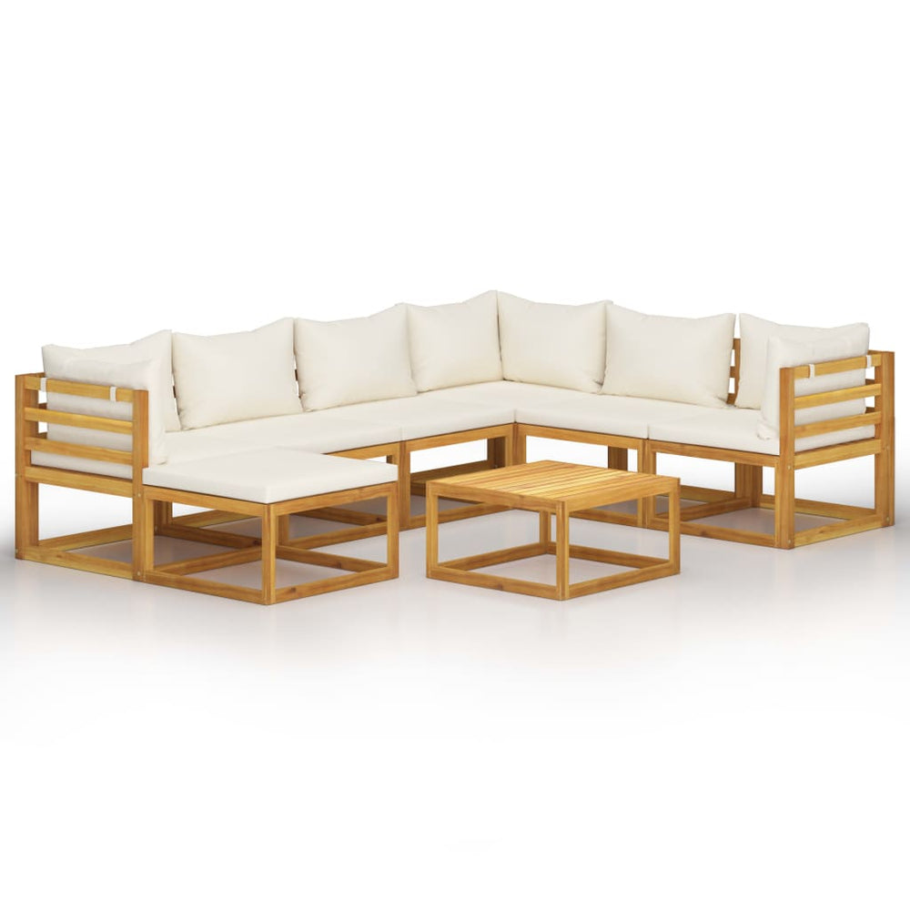 vidaXL Salon de jardin 8 pcs avec coussins crème Bois d'acacia massif