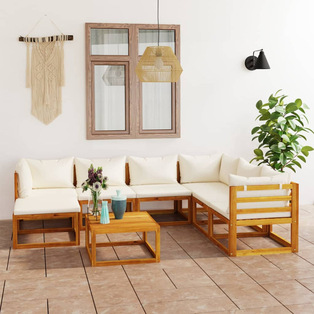 vidaXL Salon de jardin 8 pcs avec coussins crème Bois d'acacia massif