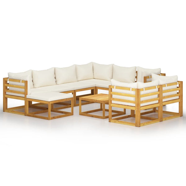 vidaXL Salon de jardin 10 pcs avec coussins crème Bois d'acacia massif