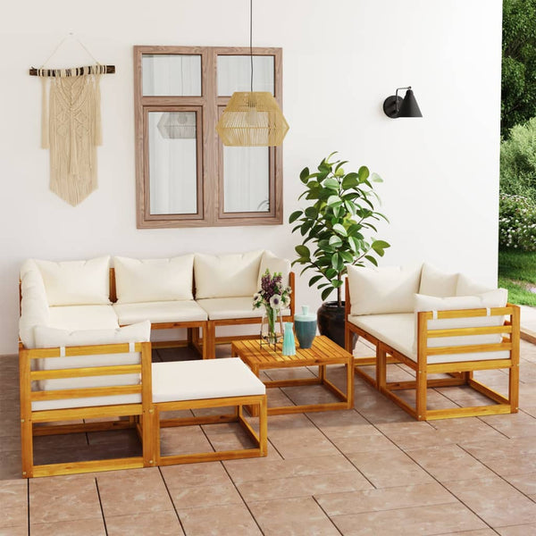 vidaXL Salon de jardin 10 pcs avec coussins crème Bois d'acacia massif