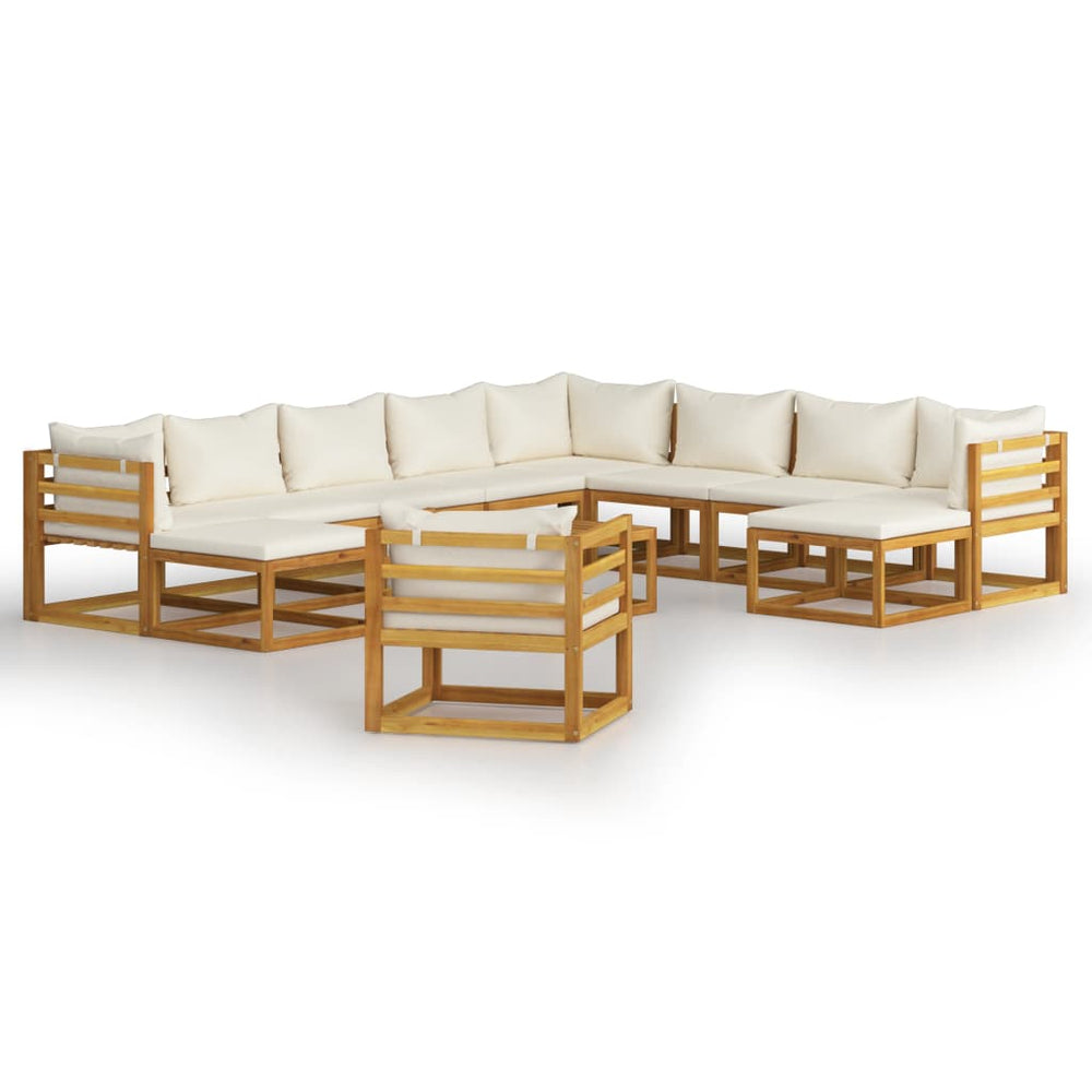 vidaXL Salon de jardin 12 pcs avec coussins crème Bois d'acacia massif