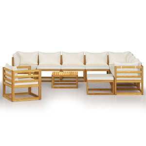 vidaXL Salon de jardin 12 pcs avec coussins crème Bois d'acacia massif