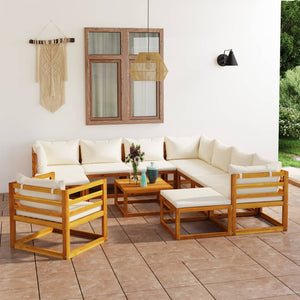 vidaXL Salon de jardin 12 pcs avec coussins crème Bois d'acacia massif