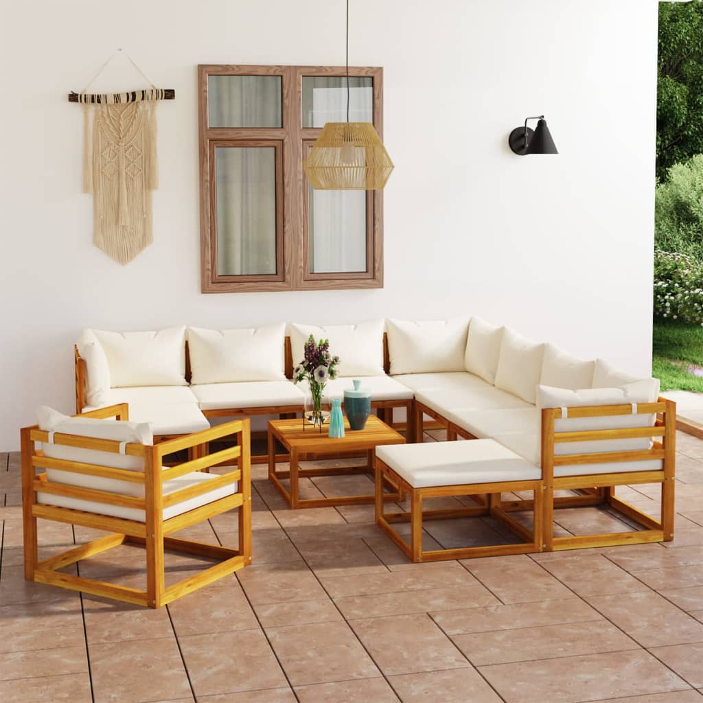 vidaXL Salon de jardin 12 pcs avec coussins crème Bois d'acacia massif