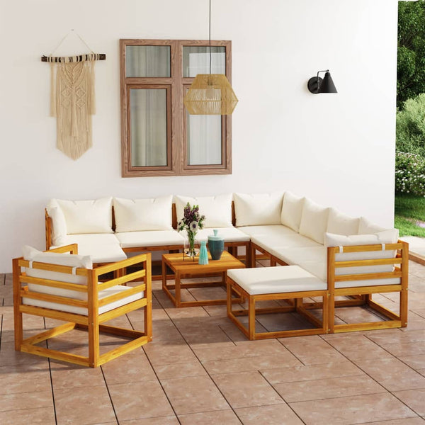 vidaXL Salon de jardin 12 pcs avec coussins crème Bois d'acacia massif