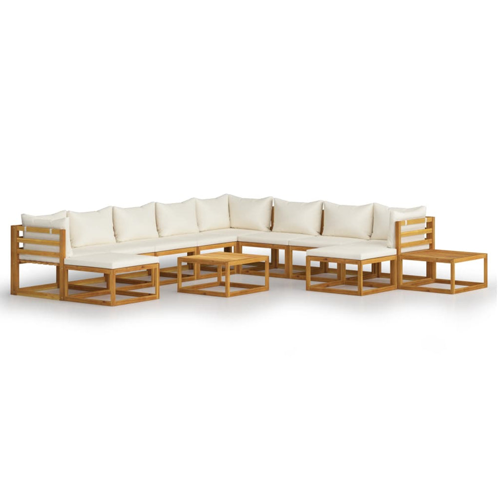 vidaXL Salon de jardin 12 pcs avec coussins crème Bois d'acacia massif