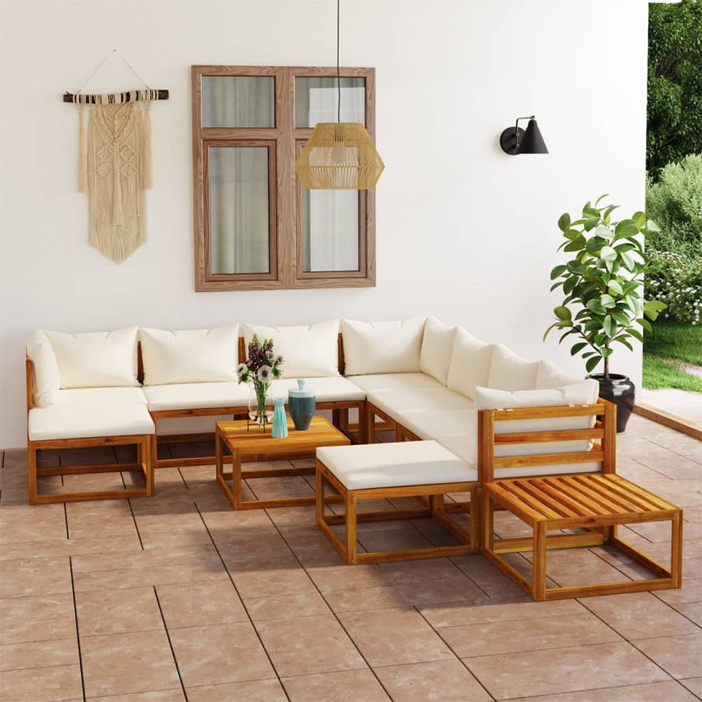 vidaXL Salon de jardin 12 pcs avec coussins crème Bois d'acacia massif