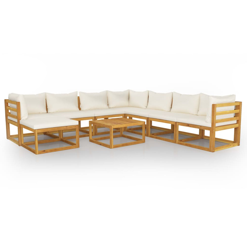 vidaXL Salon de jardin 9 pcs avec coussins crème Bois d'acacia massif