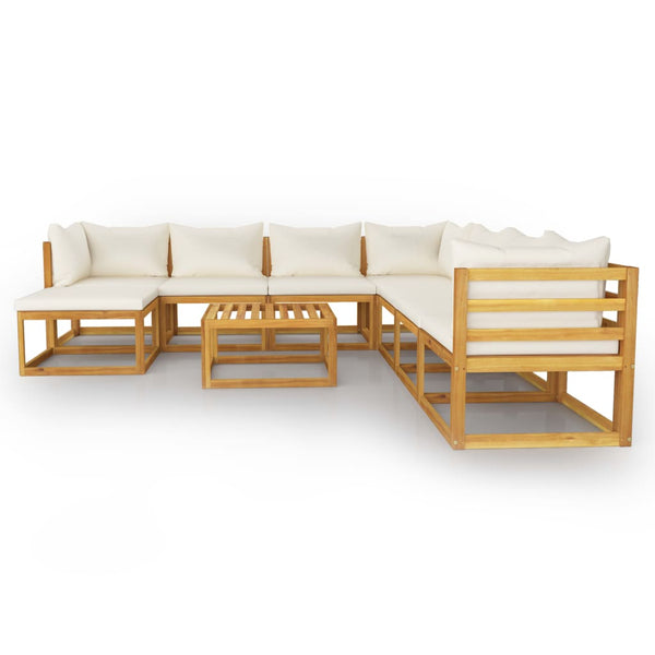 9-tlg. Garten-Lounge-Set mit Auflagen Creme Massivholz Akazie