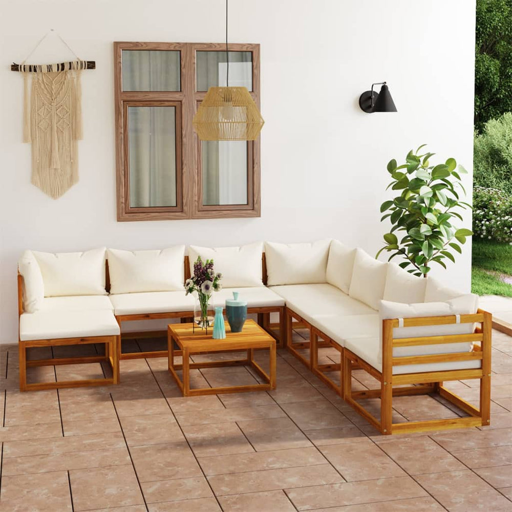 vidaXL Salon de jardin 9 pcs avec coussins crème Bois d'acacia massif