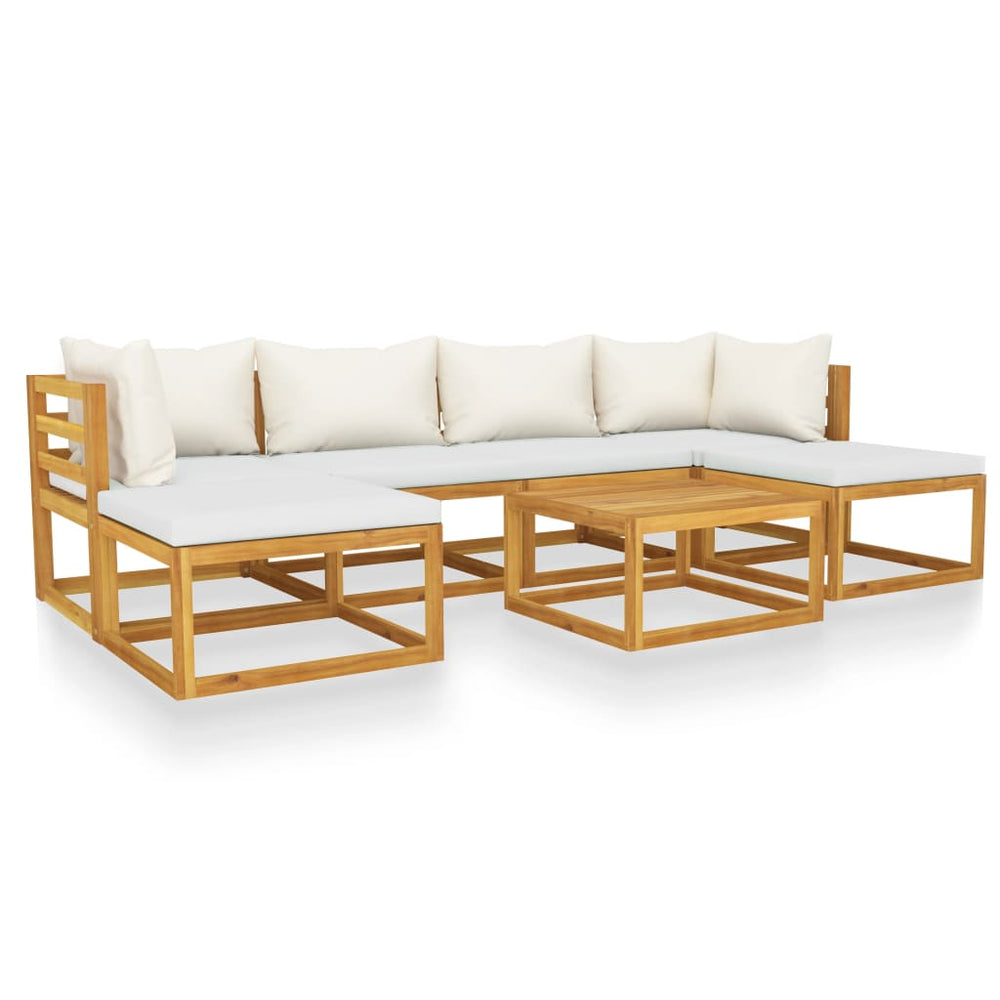 vidaXL Salon de jardin 7 pcs avec coussins crème Bois d'acacia massif