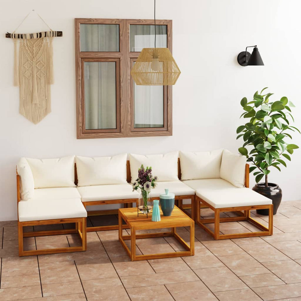 vidaXL Salon de jardin 7 pcs avec coussins crème Bois d'acacia massif
