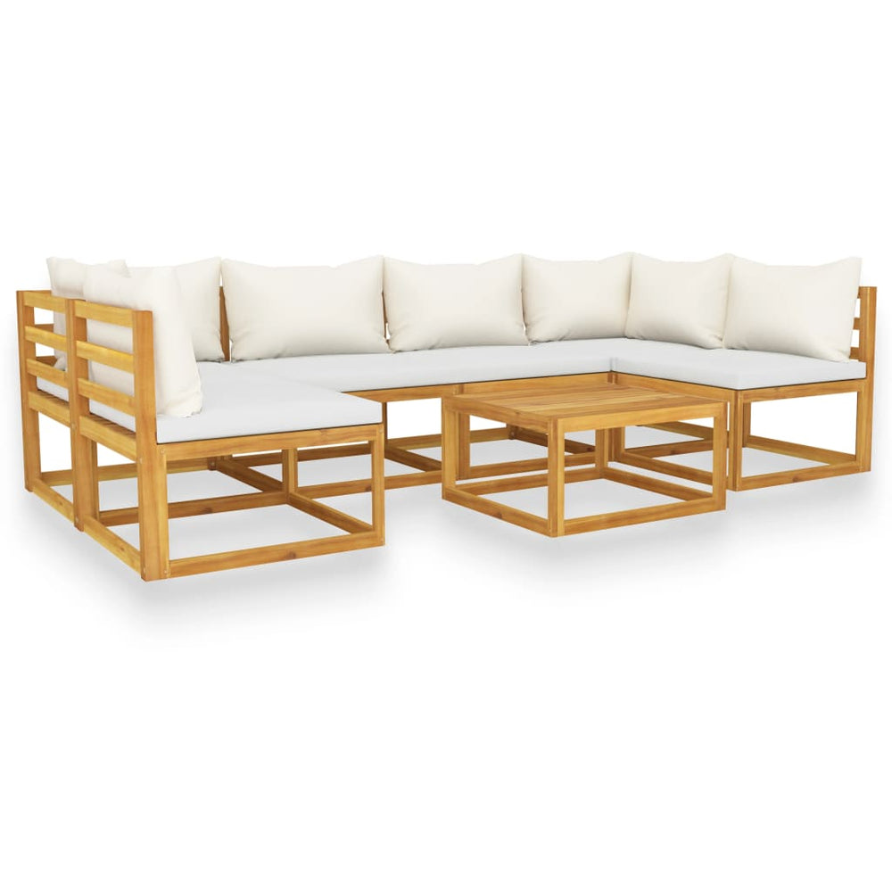 vidaXL Salon de jardin 7 pcs avec coussins crème Bois d'acacia massif