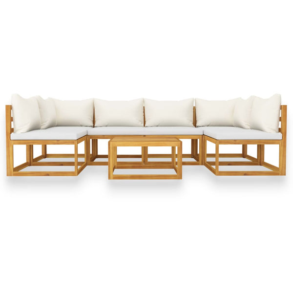 7-tlg. Garten-Lounge-Set mit Auflagen Creme Massivholz Akazie