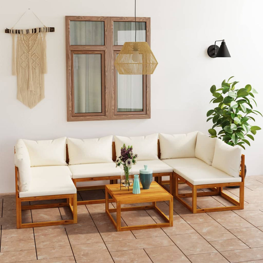 vidaXL Salon de jardin 7 pcs avec coussins crème Bois d'acacia massif