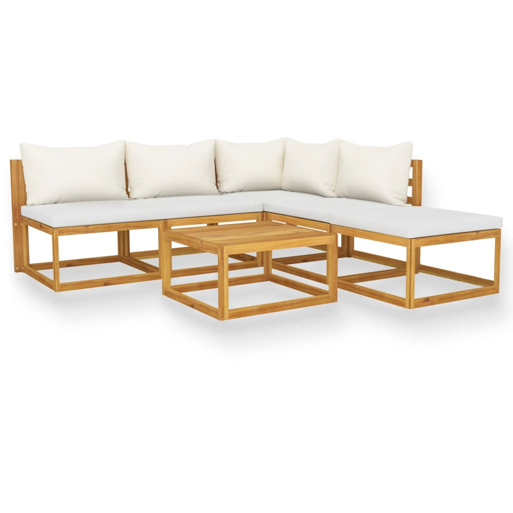 vidaXL Salon de jardin 6 pièces avec coussins crème Bois d'acacia massif