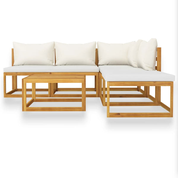 vidaXL Salon de jardin 6 pièces avec coussins crème Bois d'acacia massif
