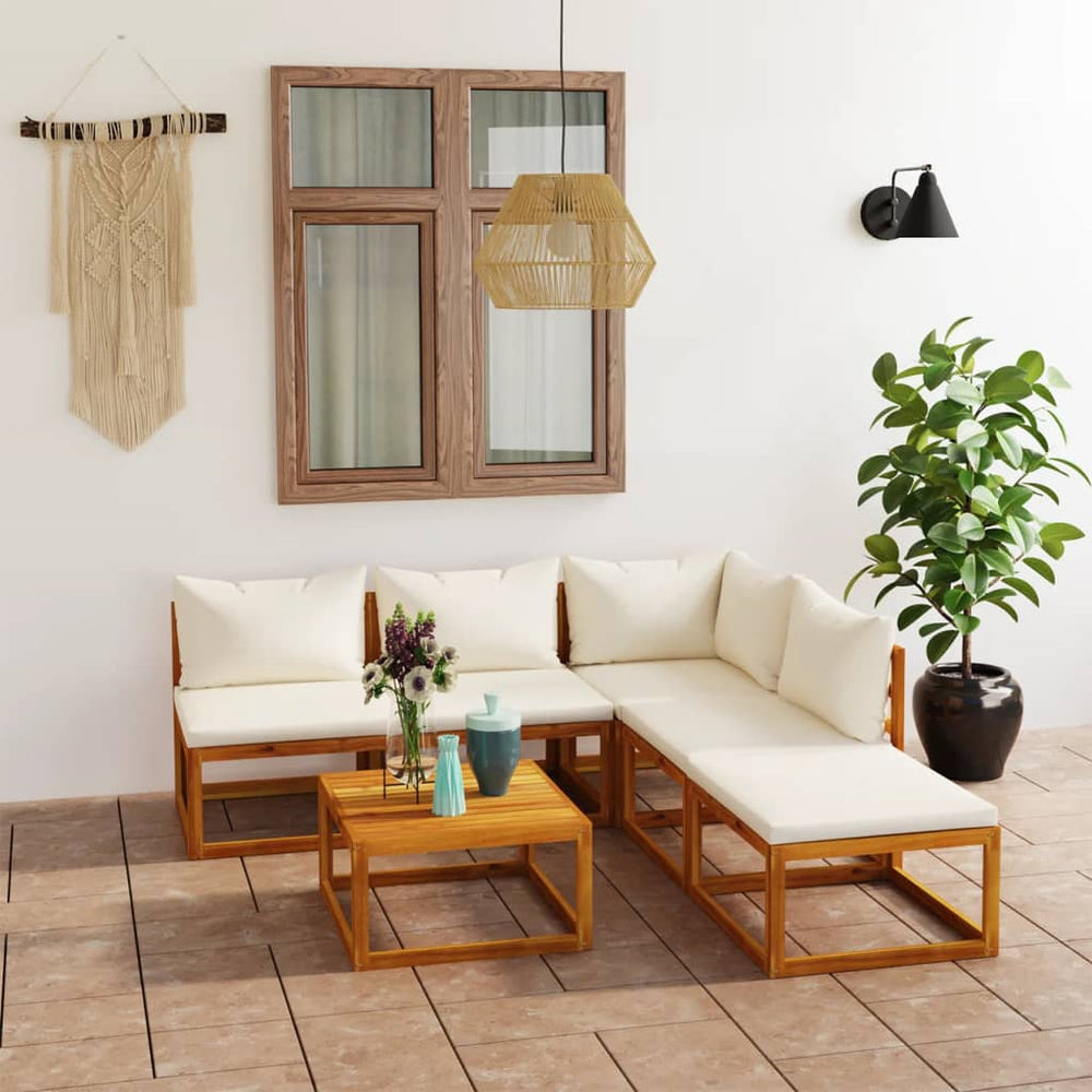 vidaXL Salon de jardin 6 pièces avec coussins crème Bois d'acacia massif